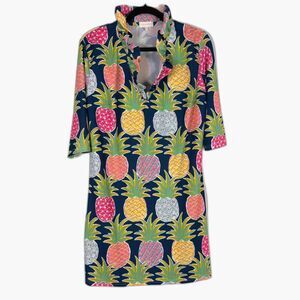 Simply Southern Pineapple Dress Womens M Blue Tropical Preppy Beach